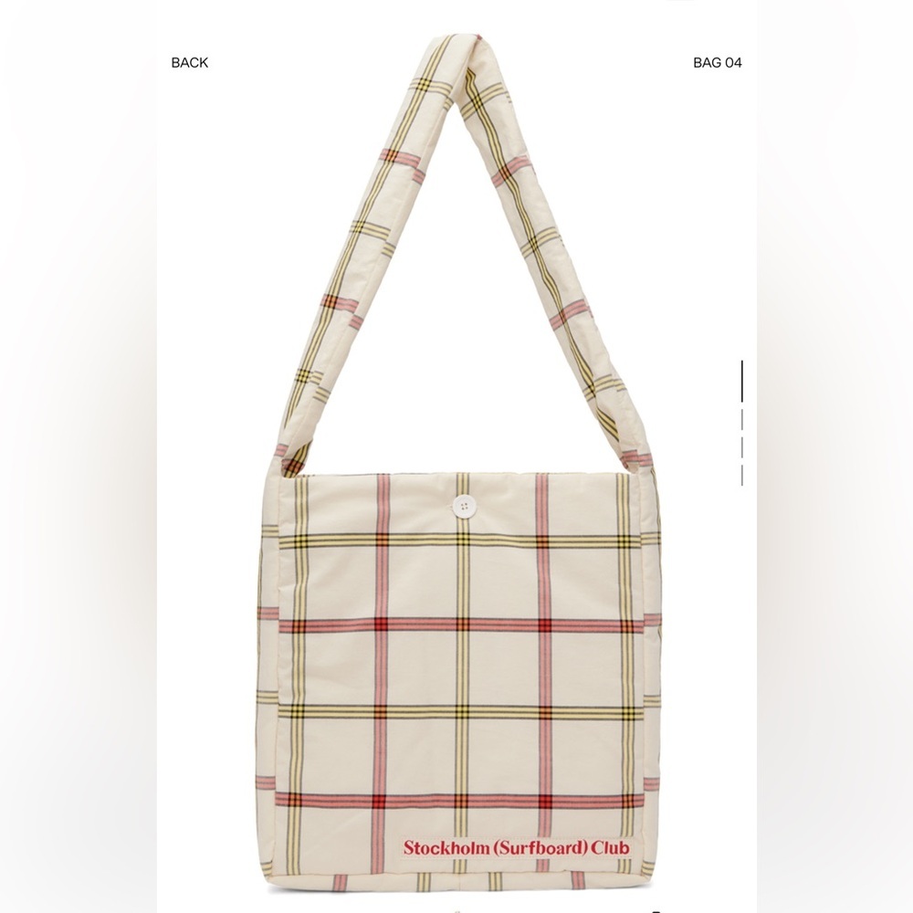 Cream and Red Plaid Shoulder Bag with Long Strap
